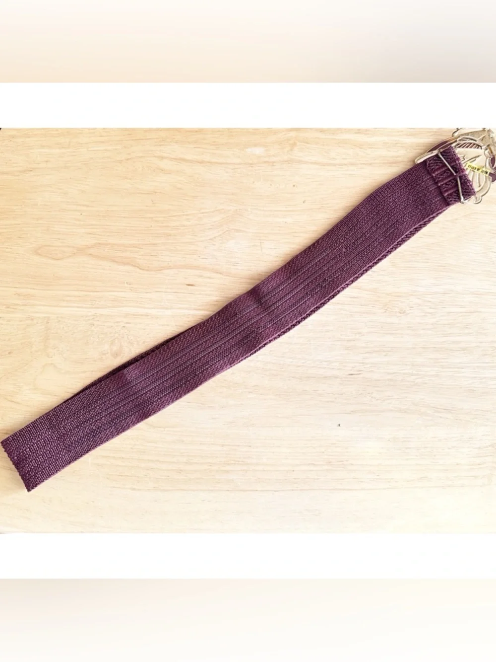 Vintage 80s Burgundy Enamel Butterfly Buckle Elastic Waist Textured Belt Size XL - Picture 12 of 15